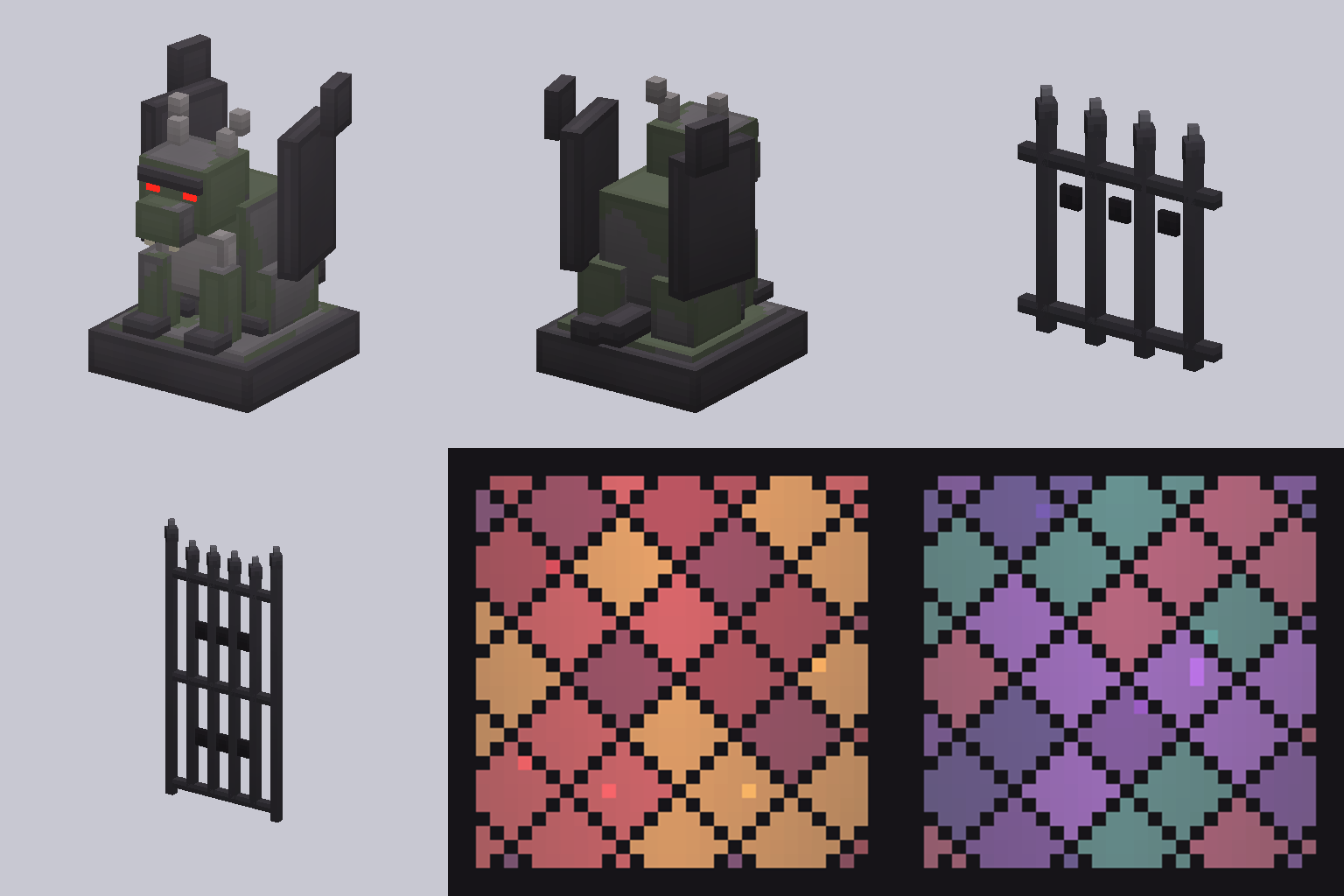 Gargouille, grille, vantail et vitraux